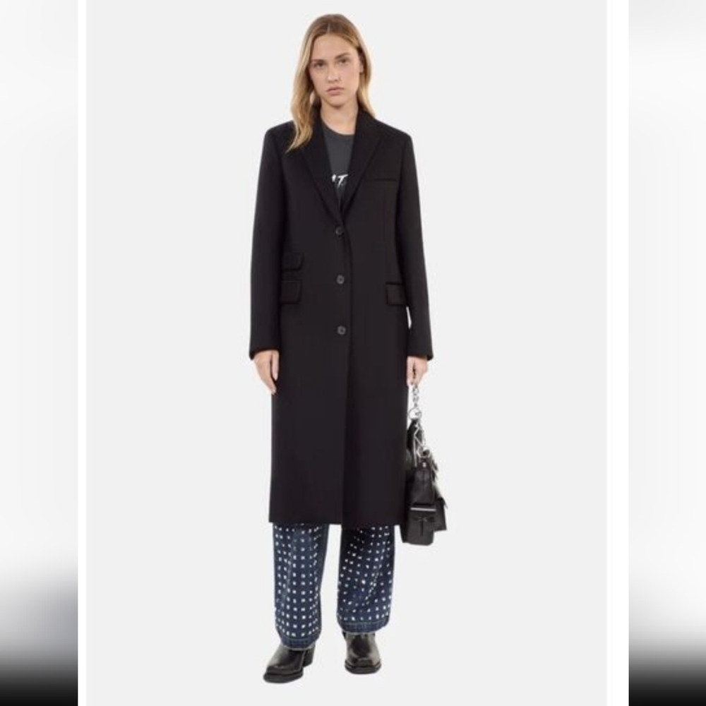 The Kooples,Women's Notched-Lapel Single-Breasted Wool-Blend Coat,Black, S- EU36